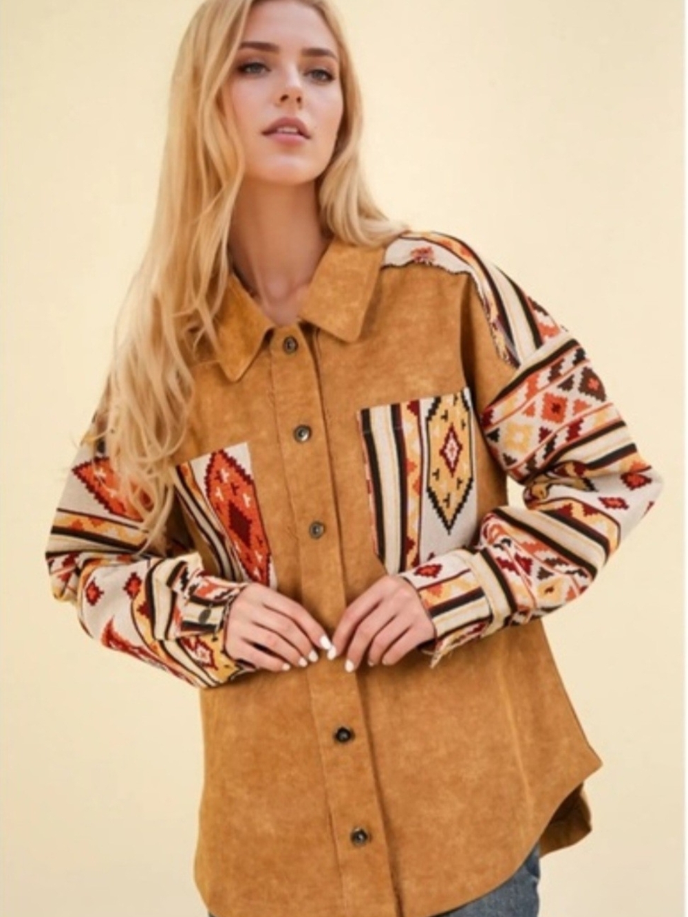 Aztec Patchwork Utility Jacket Oversized Western Shacket